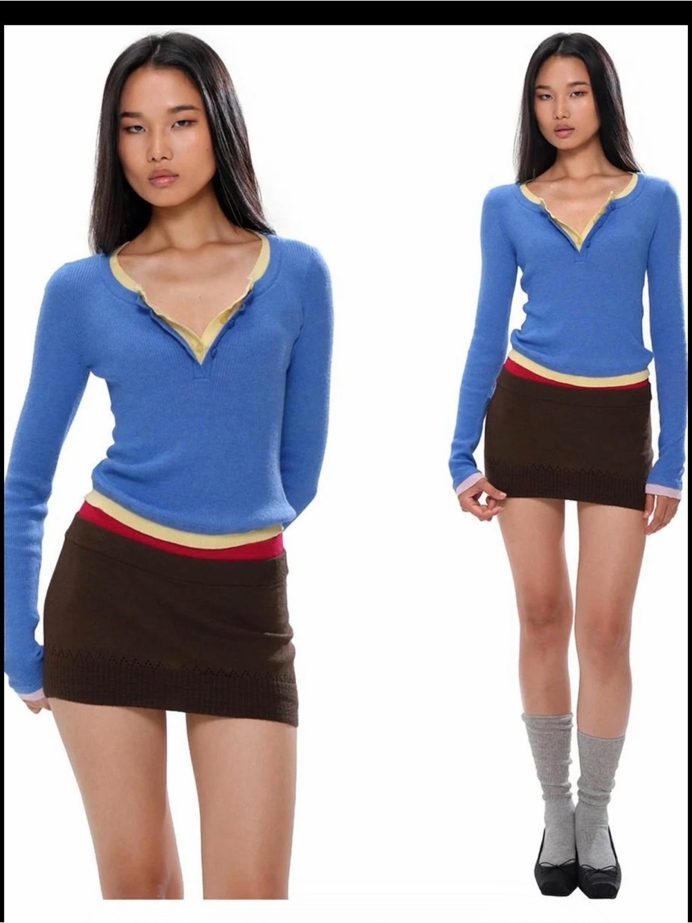 Colorblock Layered V-Neck Sweet Chilling top with Contrast Trim - Women